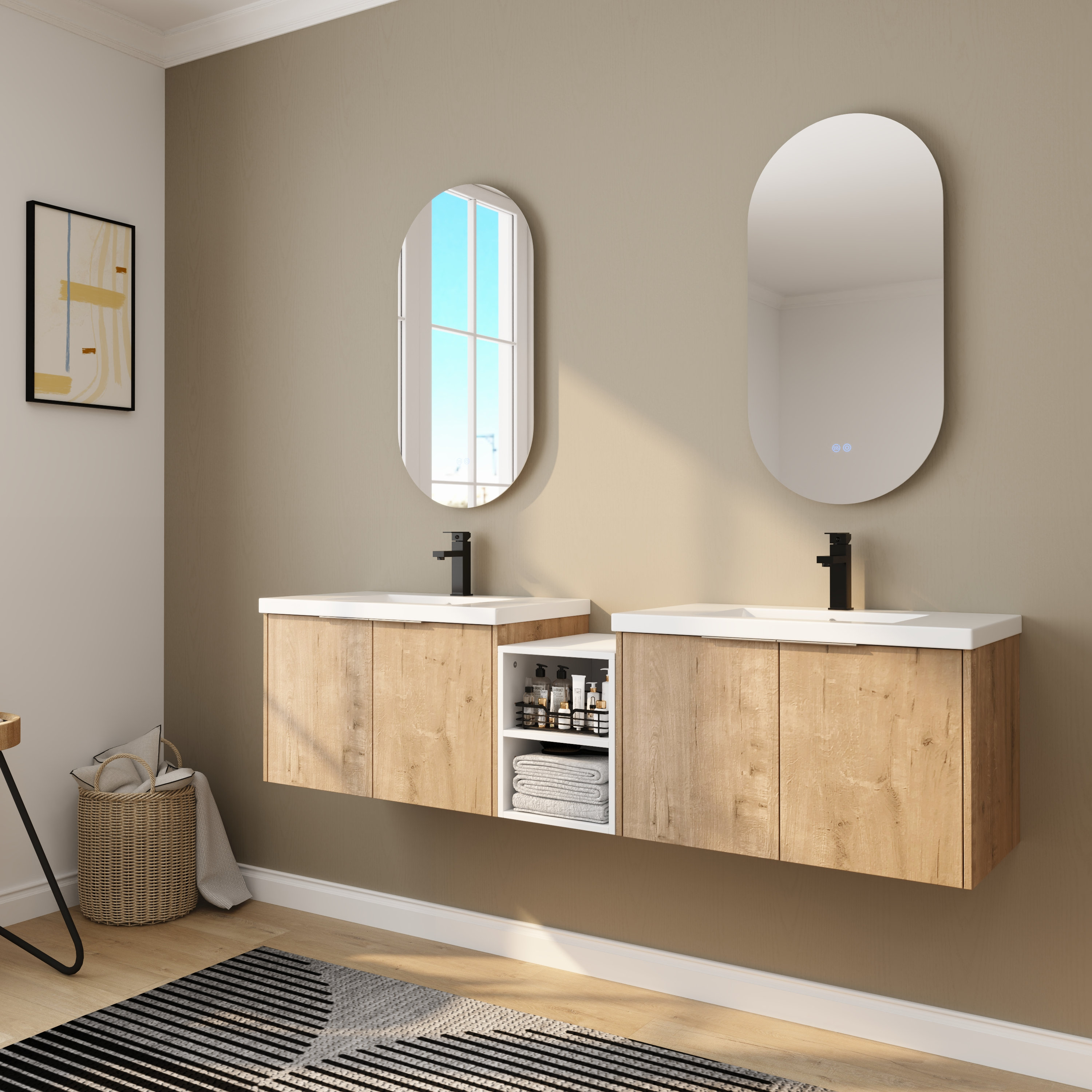 AiYchen 72" Premium Bathroom Vanity Set - 2×30" Vanities + 12" Storage